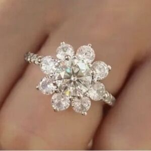 GRA Certified 1.6 Carat total Weight Flower Moissanite Ring In Various Sizes*